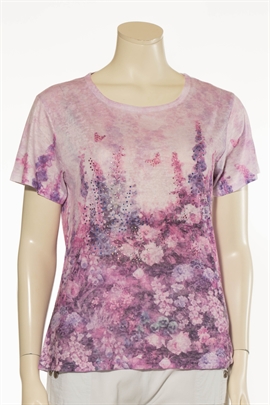 Mudflower T-shirt i lilla med små sten og blomster